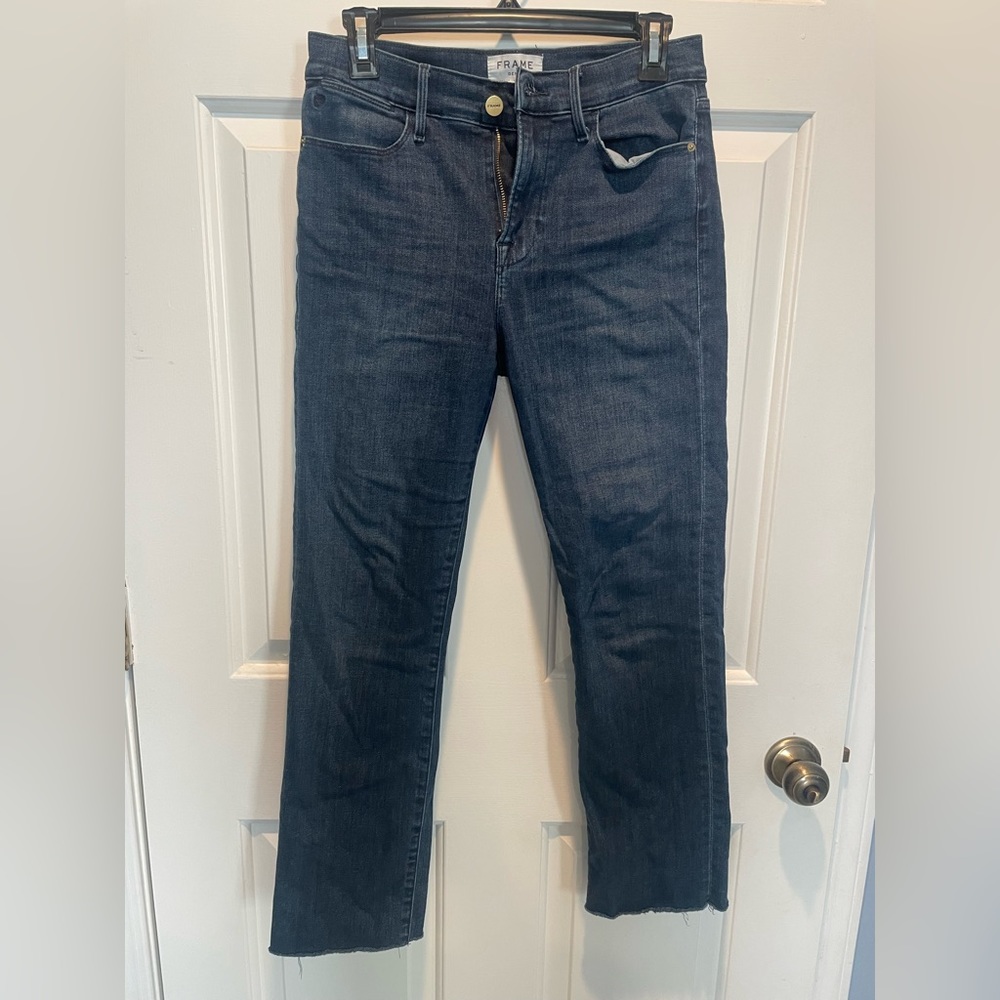 Frame le high straight leg jeans dark wash
